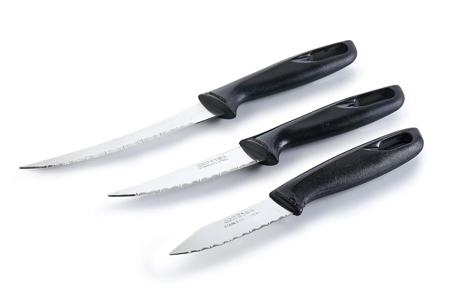 Crystal Stainless Steel 3Pc Utility Knife Tomato Knife Set ,Parring Knife, Laser Edge, Plastic Handle, Multicolour