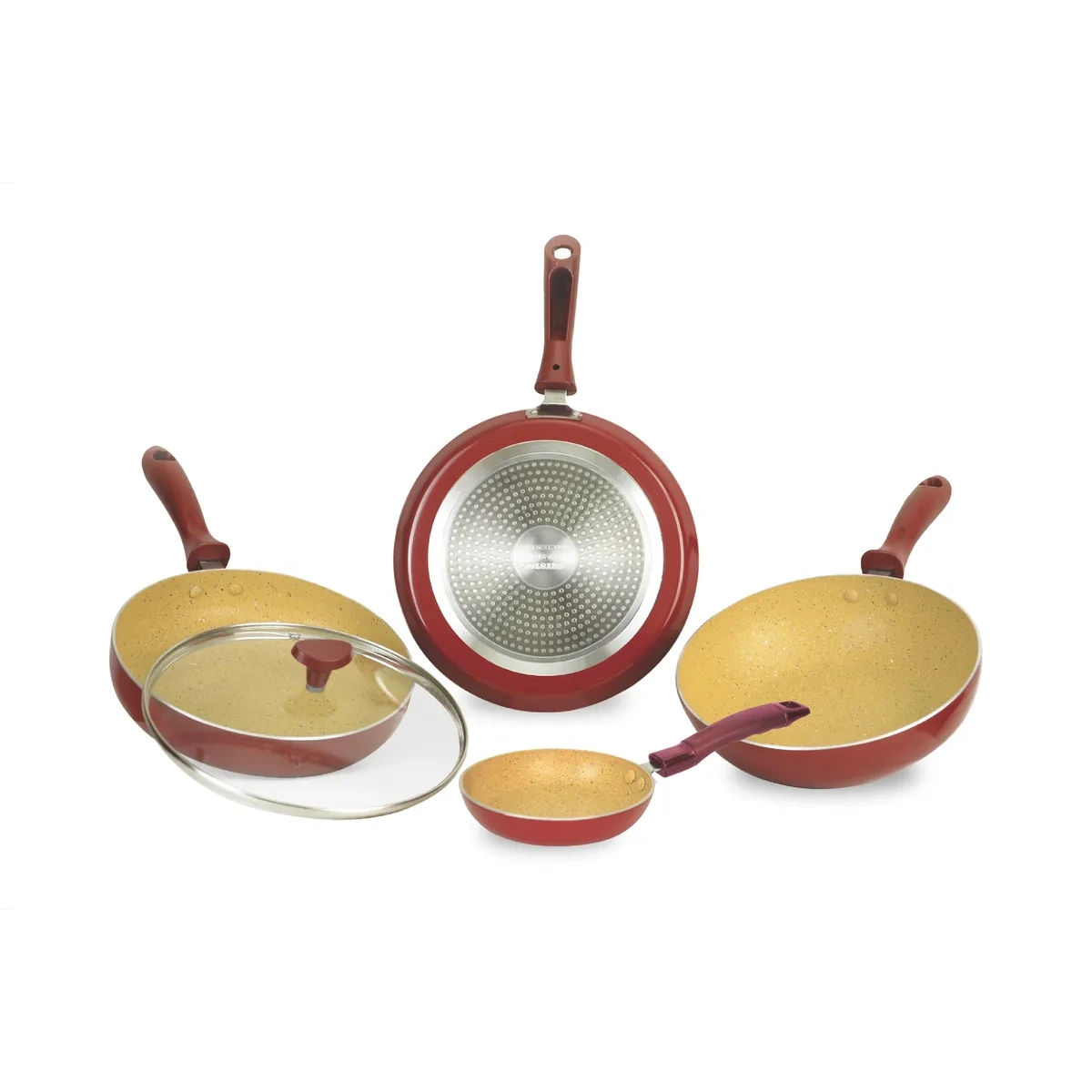 3 Pcs Rock Series H/T Set (280MM Tawa+240MM Fry Pan+ 240MM Kadai With Glaas Lid) Black