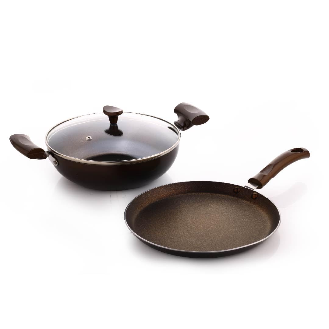 Crystal Coppo Tawa With Kadai (Flat Tawa 250MM+Kadai 240MM+Glass Lid 240MM)