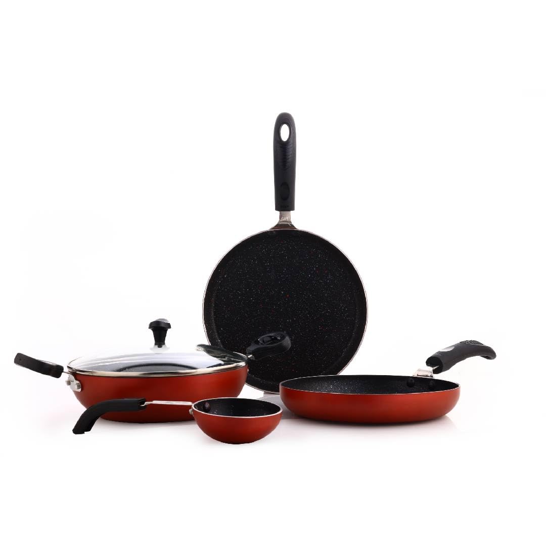 Crystal 4 Pc Value Plus Set (Flat Tawa 250MM+Kadai 240MM+Fry Pan 240MM+Glass Lid 240MM+Tadka Pan 105MM)