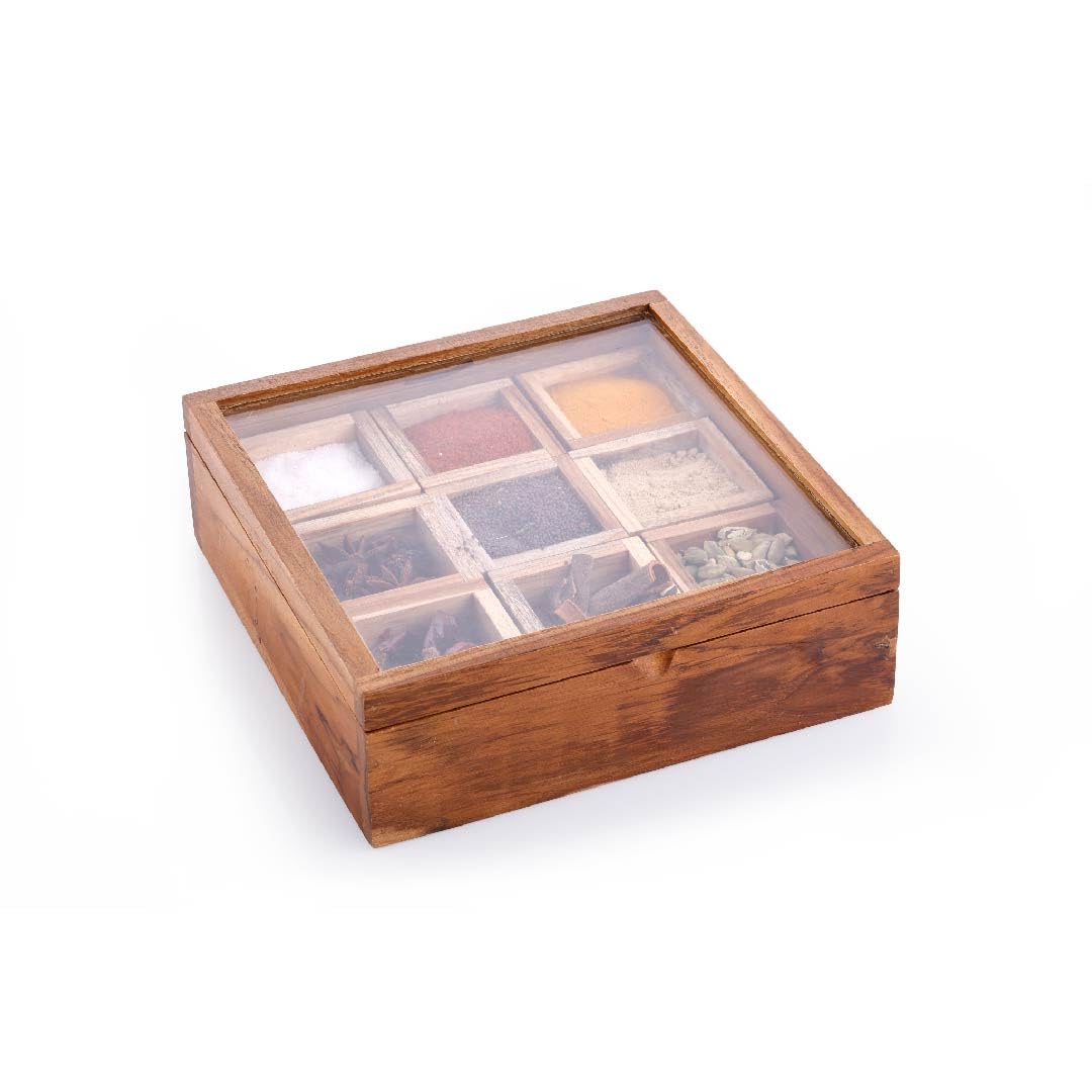 Crystal T/W Rectangle Spice Box 9 Bowls