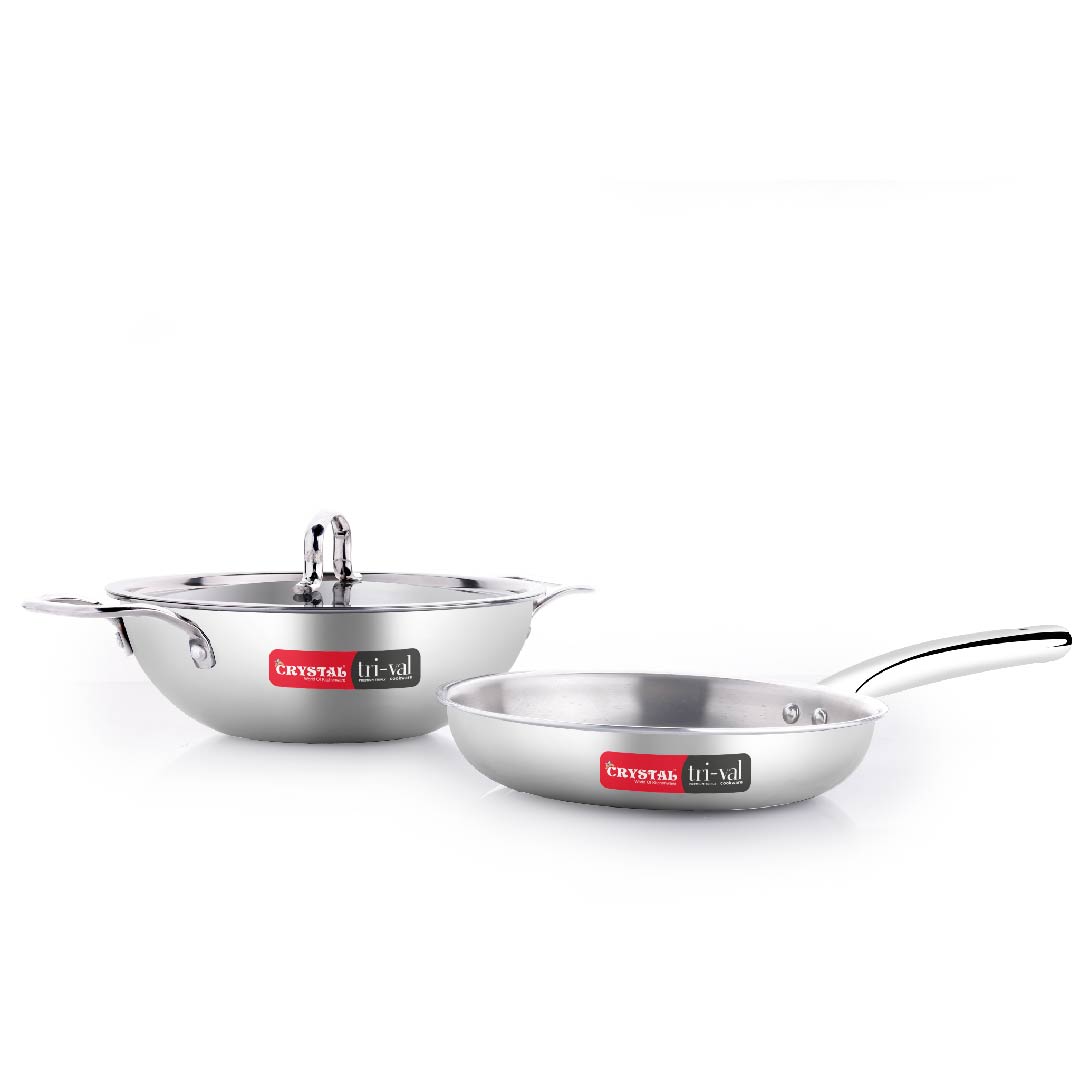 Trival 3 Pcs Set Kadai 240 + 220 Frypan With S.S Lid
