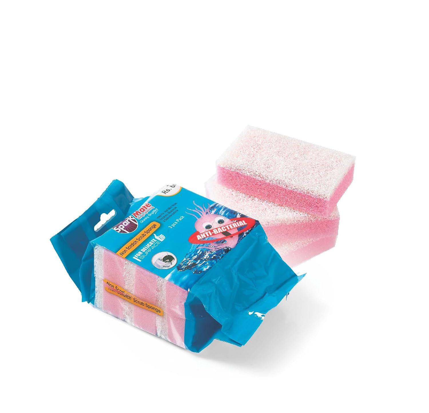 Sparkmate By Crystal Non-Cratch Scrub Spong,Set Of 3, 10cm X 6cm