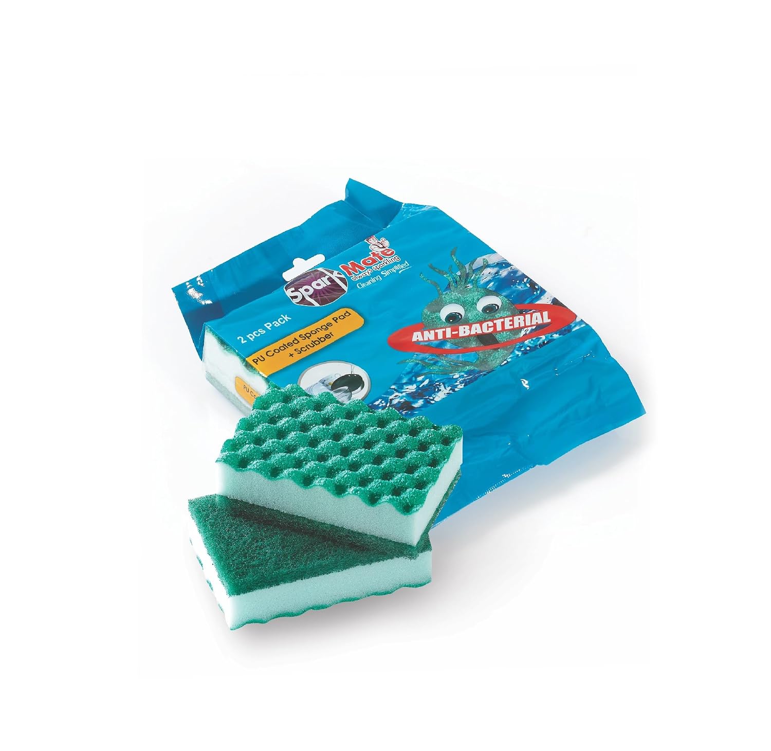 Sparkmate By Crystal Pu Coated Sponge Pad + Scrubber, Set Of 2, 11cm X 7cm